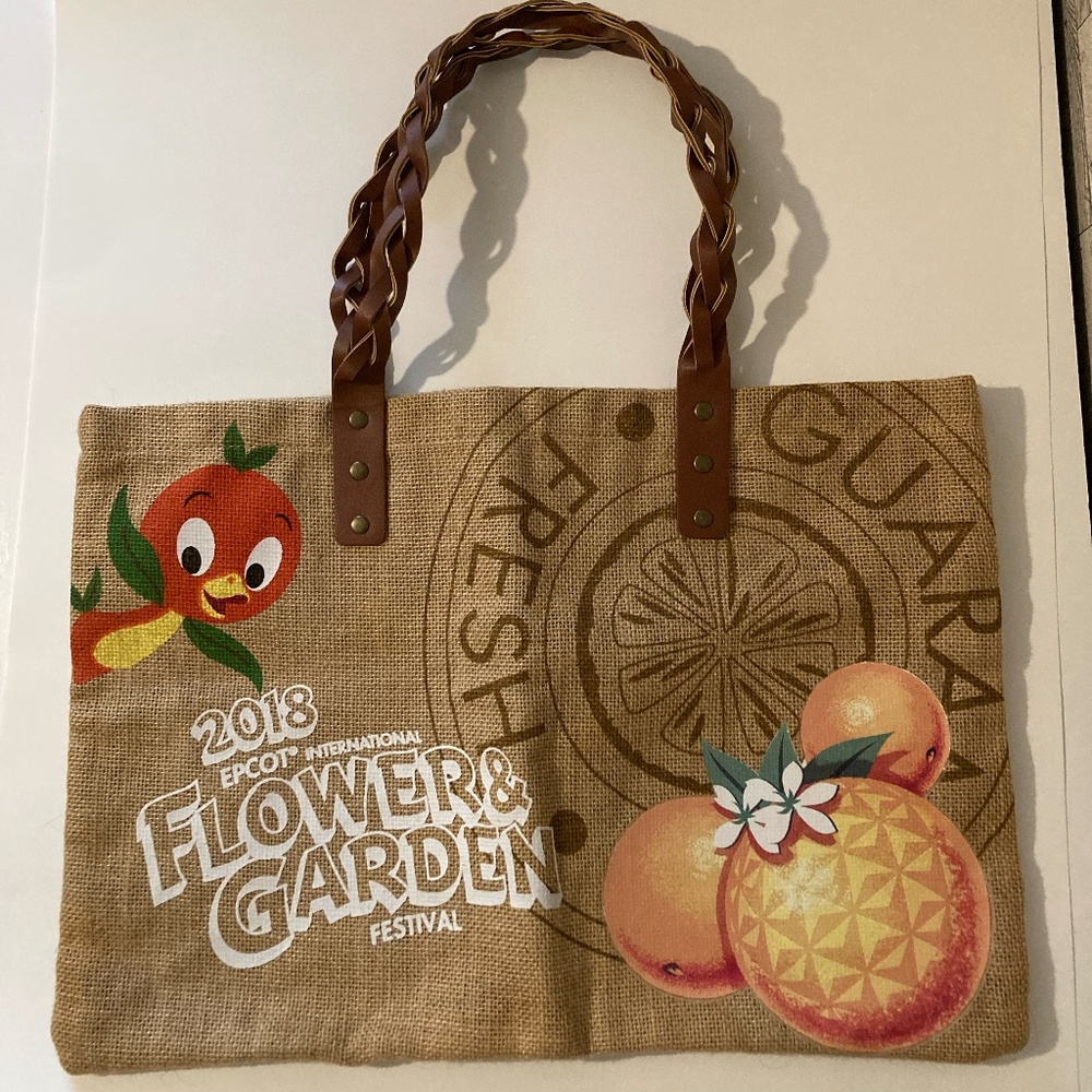 Disney Epcot Flower and Garden Festival 2018 Burlap Bag Tote Orange Bird NWOT